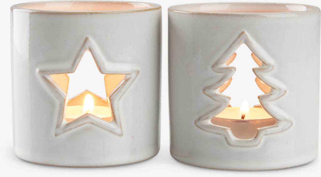 Tealight holder PERLE D8xH8cm stoneware white assorted - JYSK