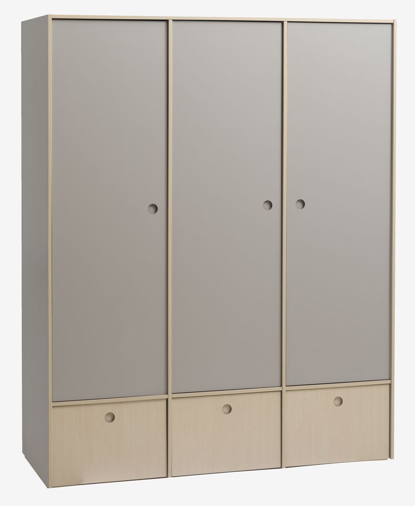Wardrobe ANNISSE 160x200 3 doors grey/natural - JYSK
