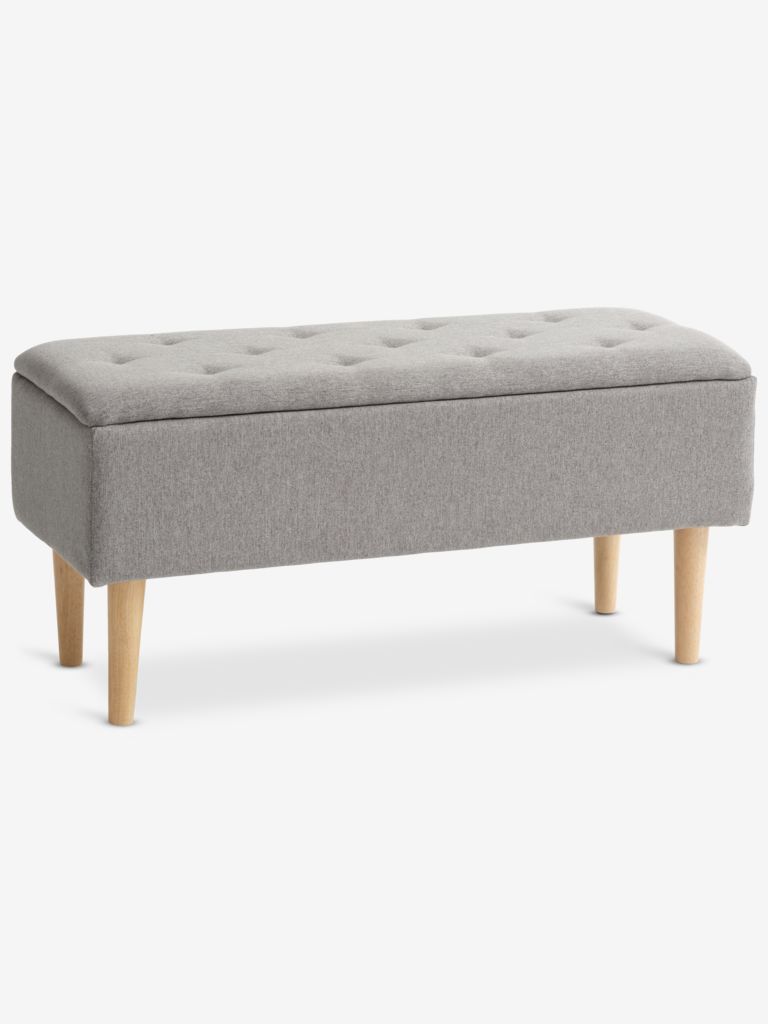 Bench BADSTED w/storage light grey fabric/oak colour - JYSK