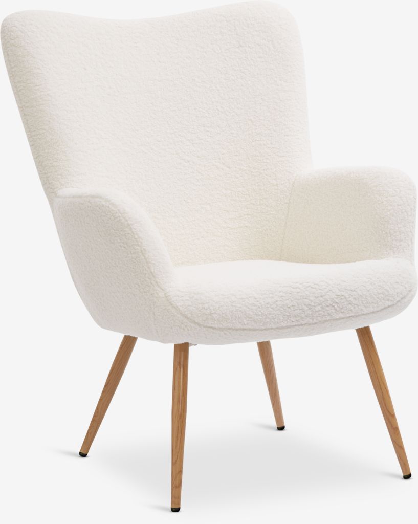 Armchair HUNDESTED off-white teddy/oak colour - JYSK