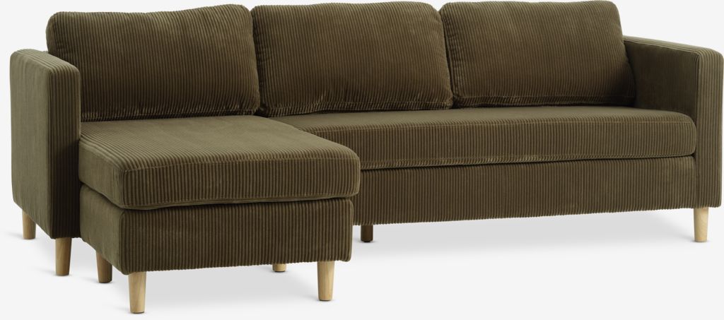 Sofa FALSLEV chaise longue olive green corduroy - JYSK
