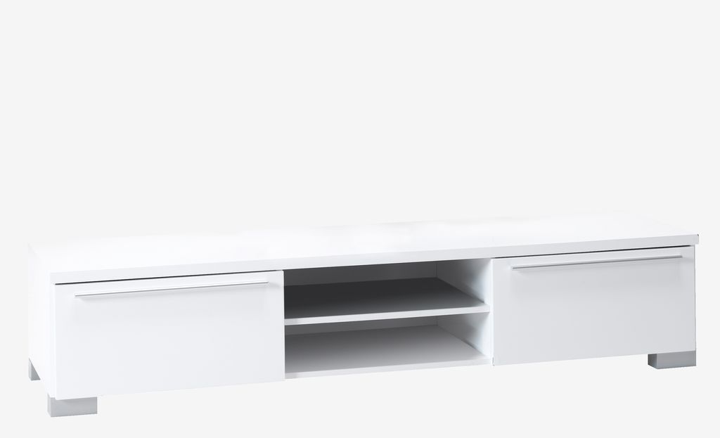 TV bench AAKIRKEBY 2 drawers 1 shelf white high gloss - JYSK