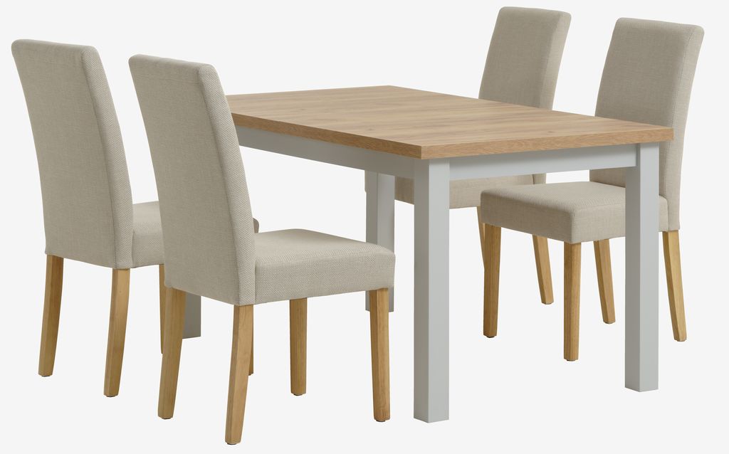 MARKSKEL L150/193 table l.grey + 4 TUREBY chairs beige - JYSK