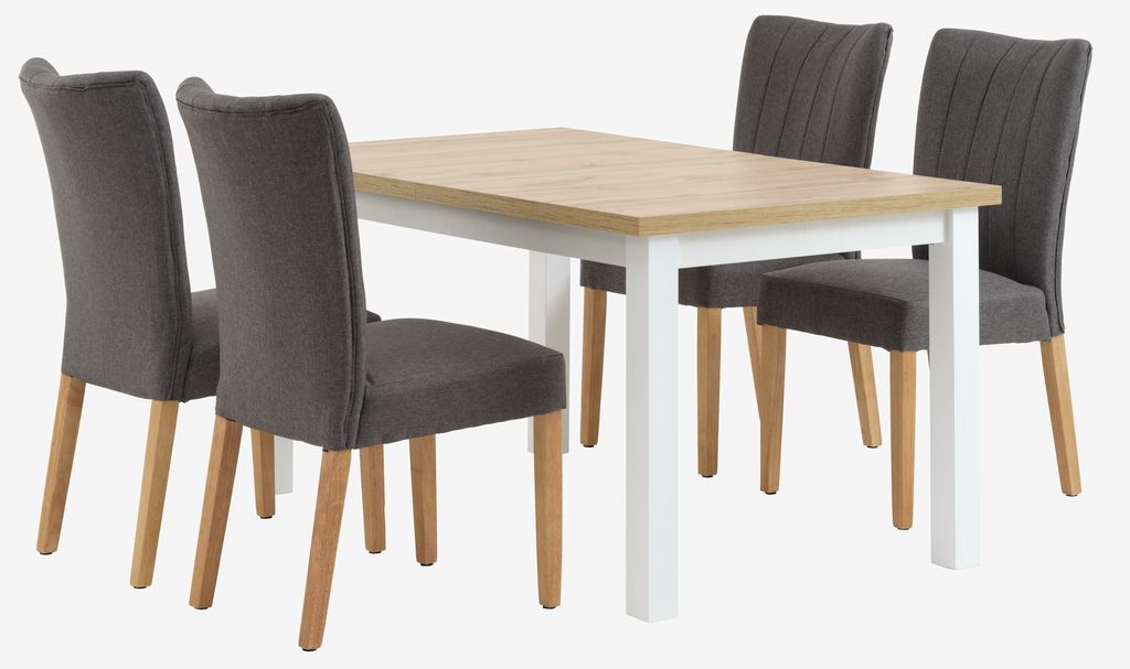 MARKSKEL L150/193 table + 4 NORDRUP chairs grey - JYSK