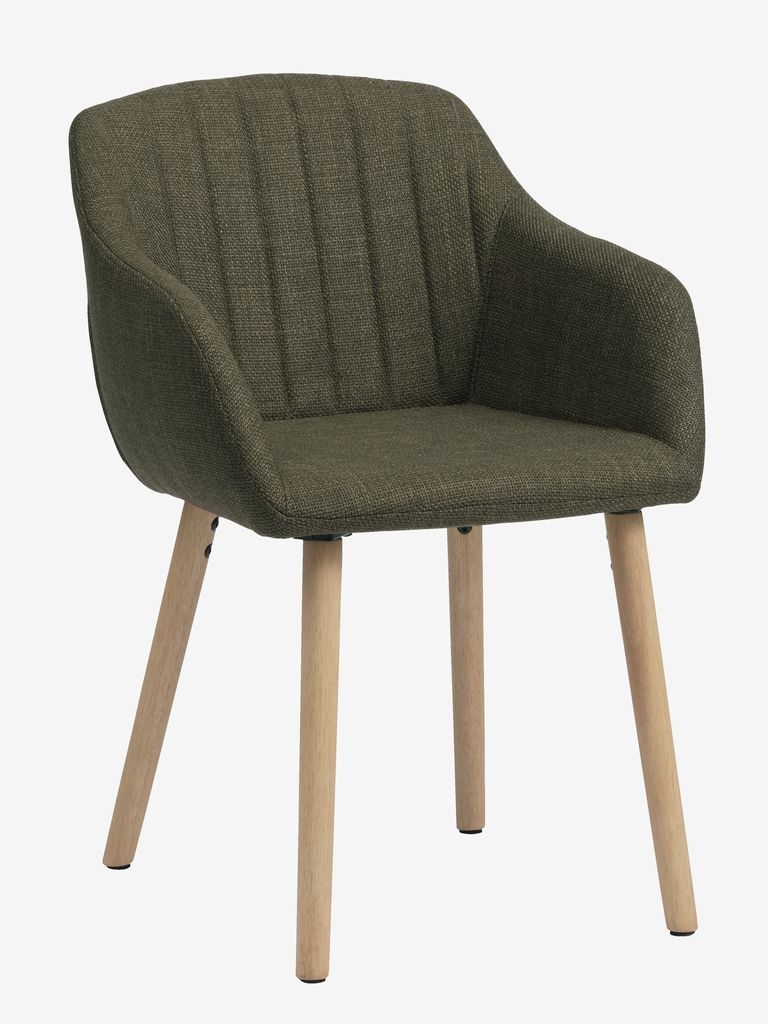 Dining chair ADSLEV olive green fabric/oak colour - JYSK