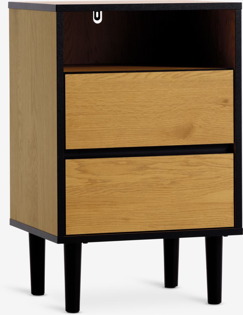Bedside table ODENSE 2 drawers oak colour/black - JYSK