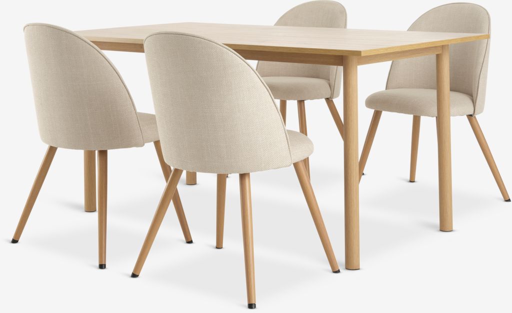 ALSTED L160 table oak + 4 THORUP chairs beige/oak - JYSK