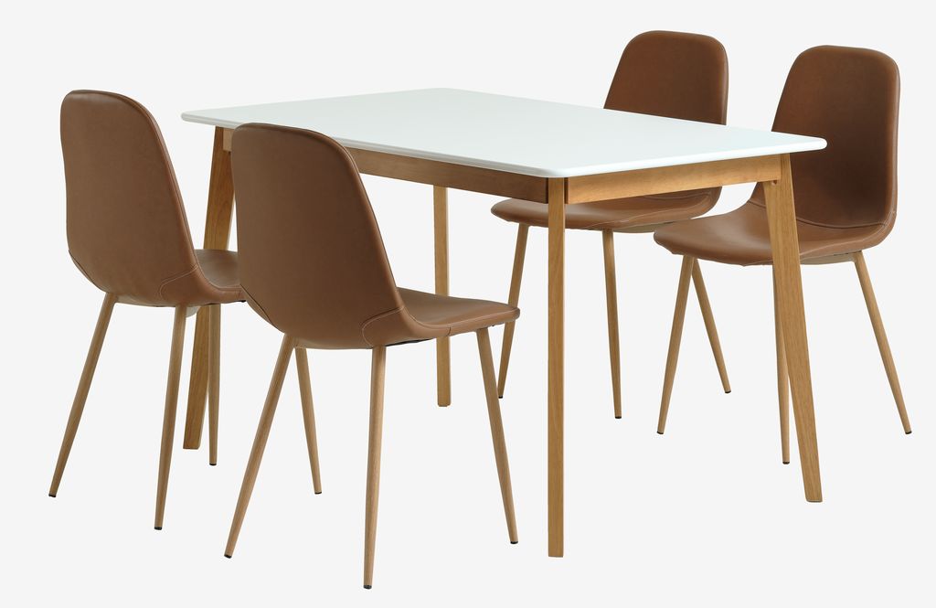 JEGIND L130 table white + 4 JONSTRUP cognac/oak - JYSK
