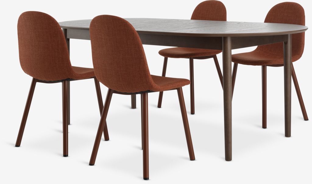 MARSTRAND L200/280 table d.oak + 4 EJSTRUP chairs terracotta - JYSK