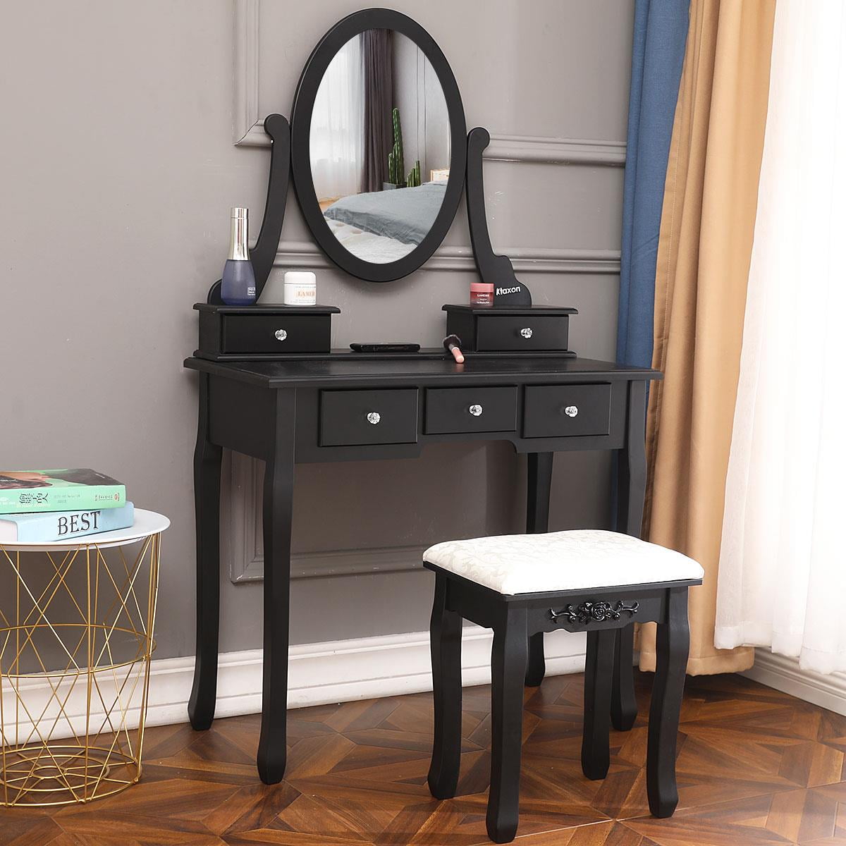 Lowest Prices - Ktaxon Black Vanity Set with Stool,Makeup Table with 5 Drawers & Mirror, Room Dresser - JYSK