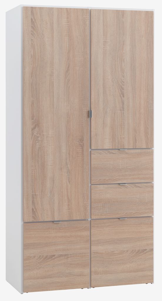 Wardrobe NAUTRUP 100x200 2 doors oak colour/white - JYSK