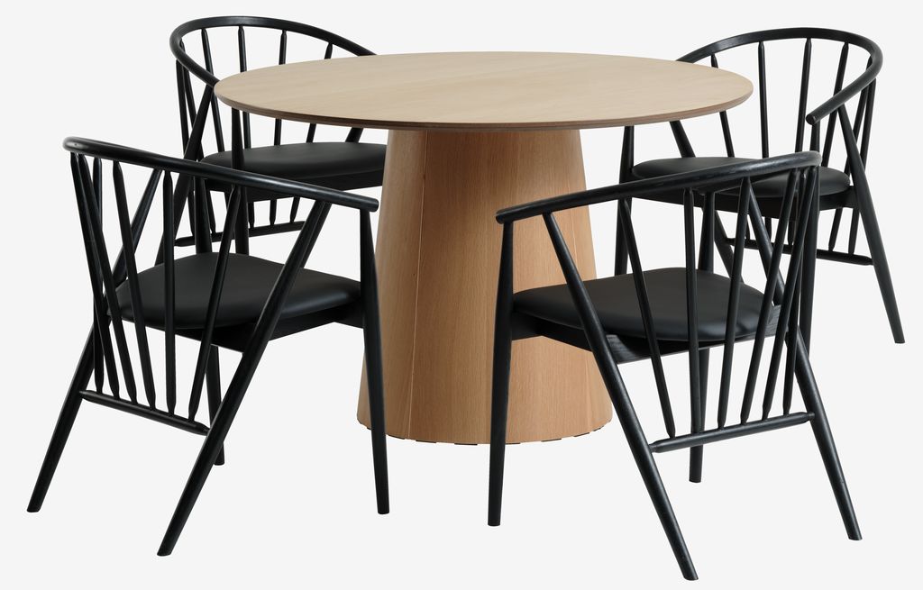 KLIPLEV D120 table oak + 4 ARNBORG chairs black - JYSK