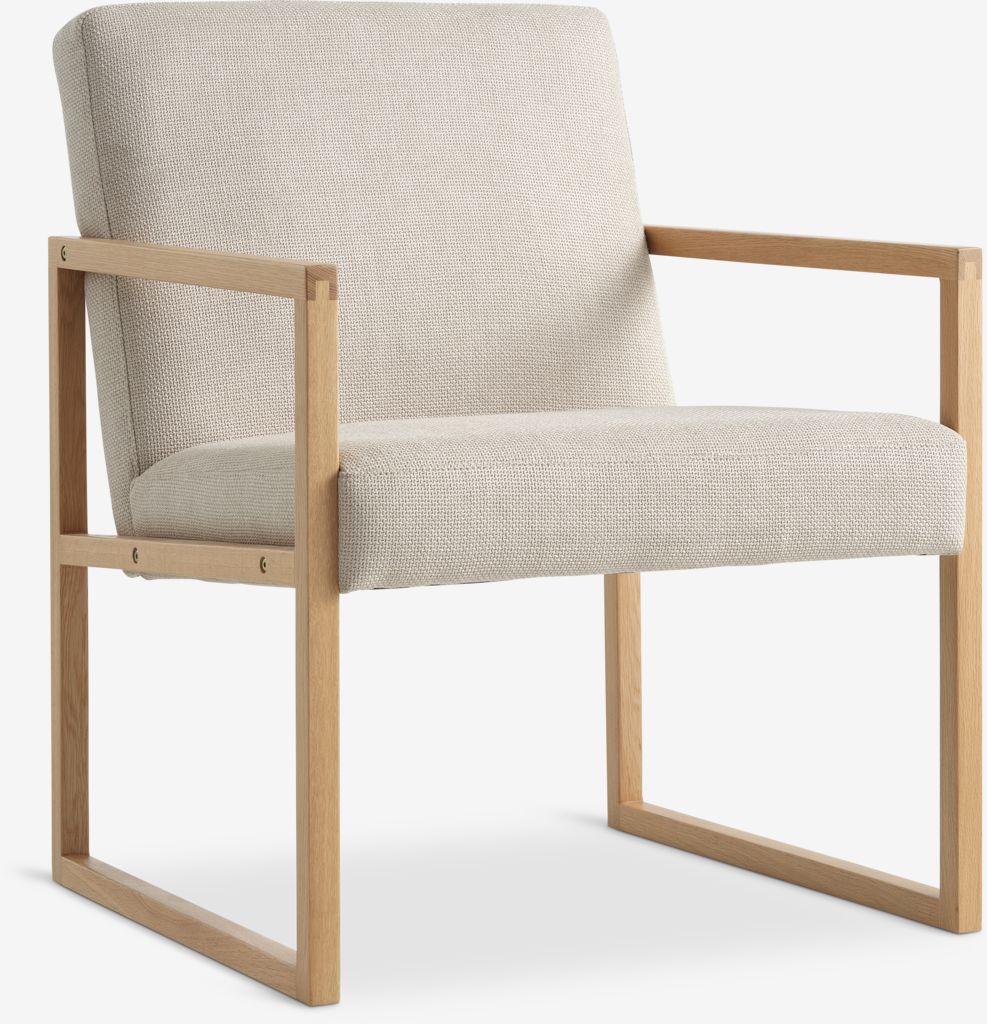 Armchair KALUNDBORG sand fabric/oak - JYSK