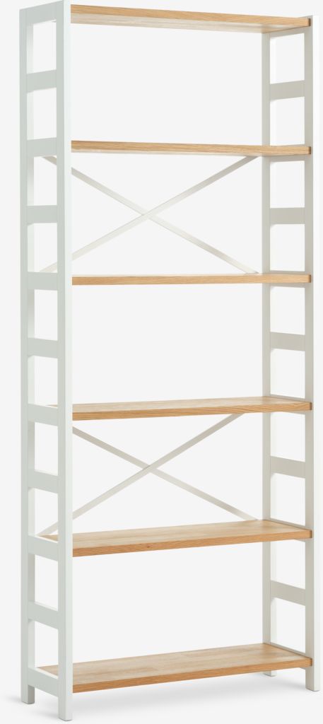 Shelving unit INTRUP wide 6 shelves white/oak - JYSK