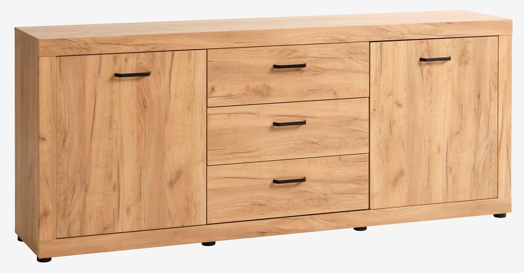 Sideboard LINTRUP 2 doors 3 drawers oak colour - JYSK