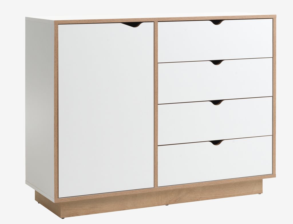 4 drawer 1 door chest MAMMEN white/oak - JYSK