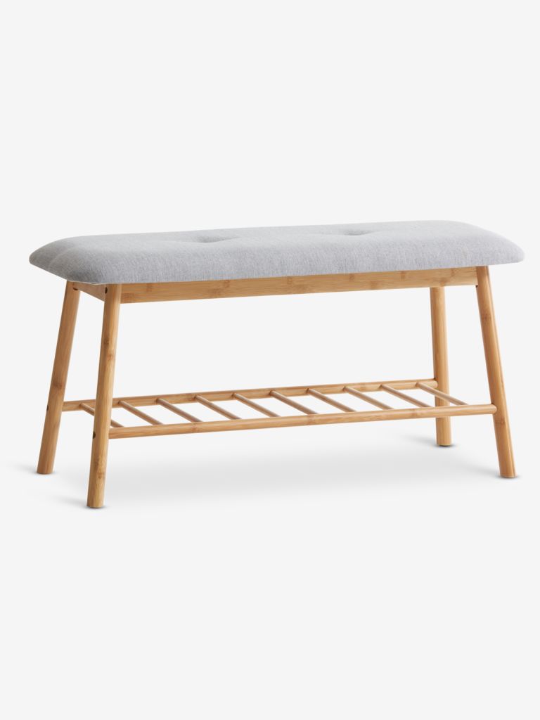 Bench VANDSTED w/shelf grey fabric/bamboo - JYSK