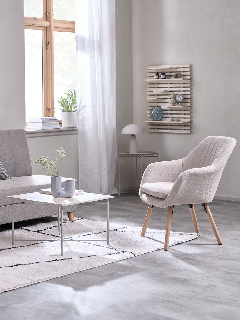 Armchair UDSBJERG beige fabric/oak - JYSK