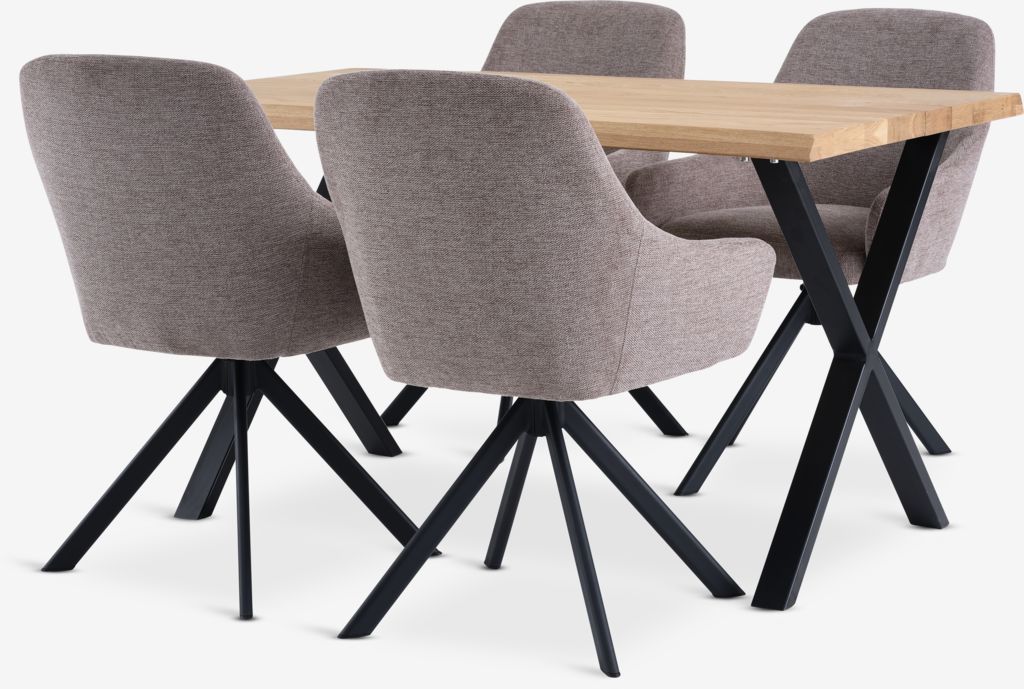 ROSKILDE/ROSLEV L140 nat. oak + 4 ROSTRUP chairs beige/black - JYSK