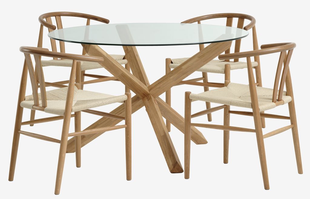AGERBY D119 table oak + 4 GUDERUP chairs oak/natural - JYSK