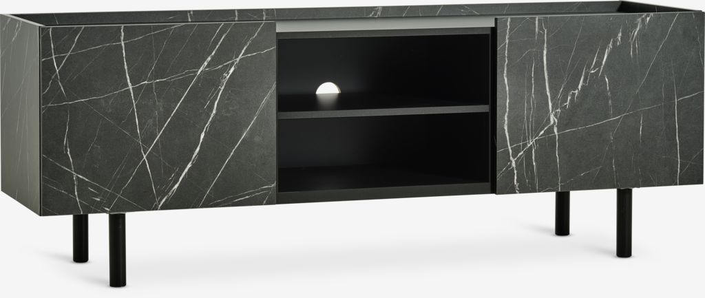 TV bench KRONDAL 2 doors black marble colour - JYSK
