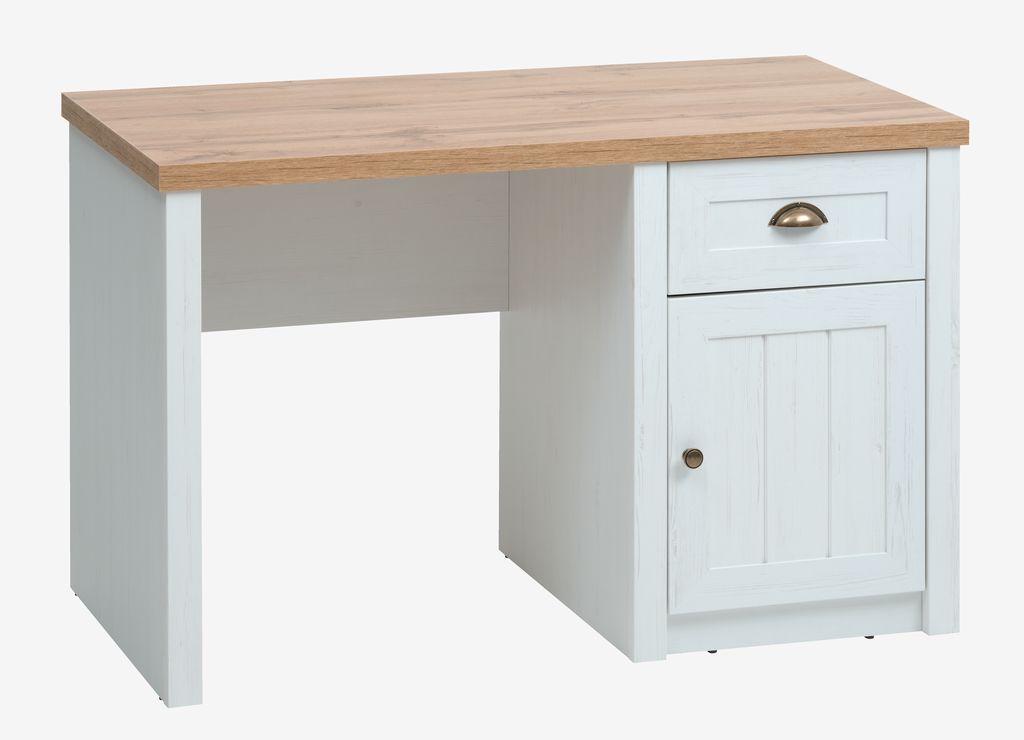 Desk MARKSKEL 60x120 1 door 1 drawer white/oak colour - JYSK
