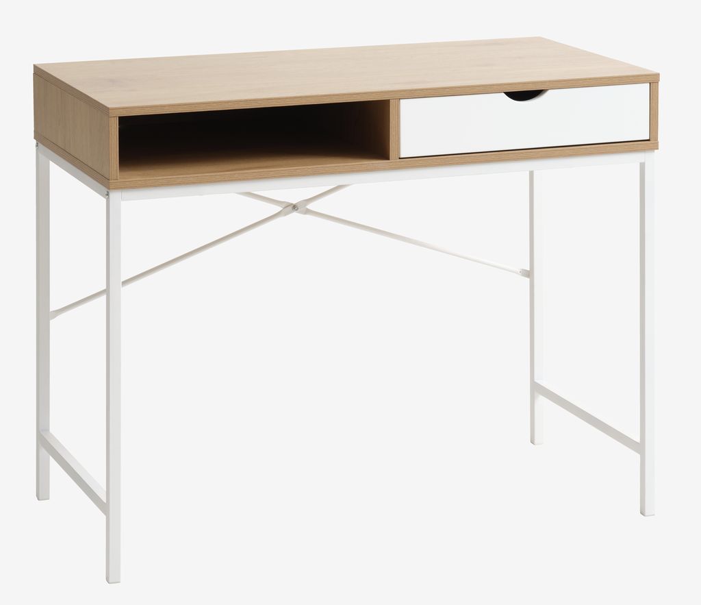 Desk TRAPPEDAL 48x95 1 draw oak colour/white - JYSK