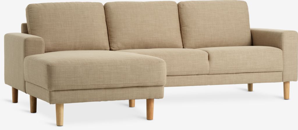 Sofa EGENSE chaise longue sand fabric/oak colour - JYSK
