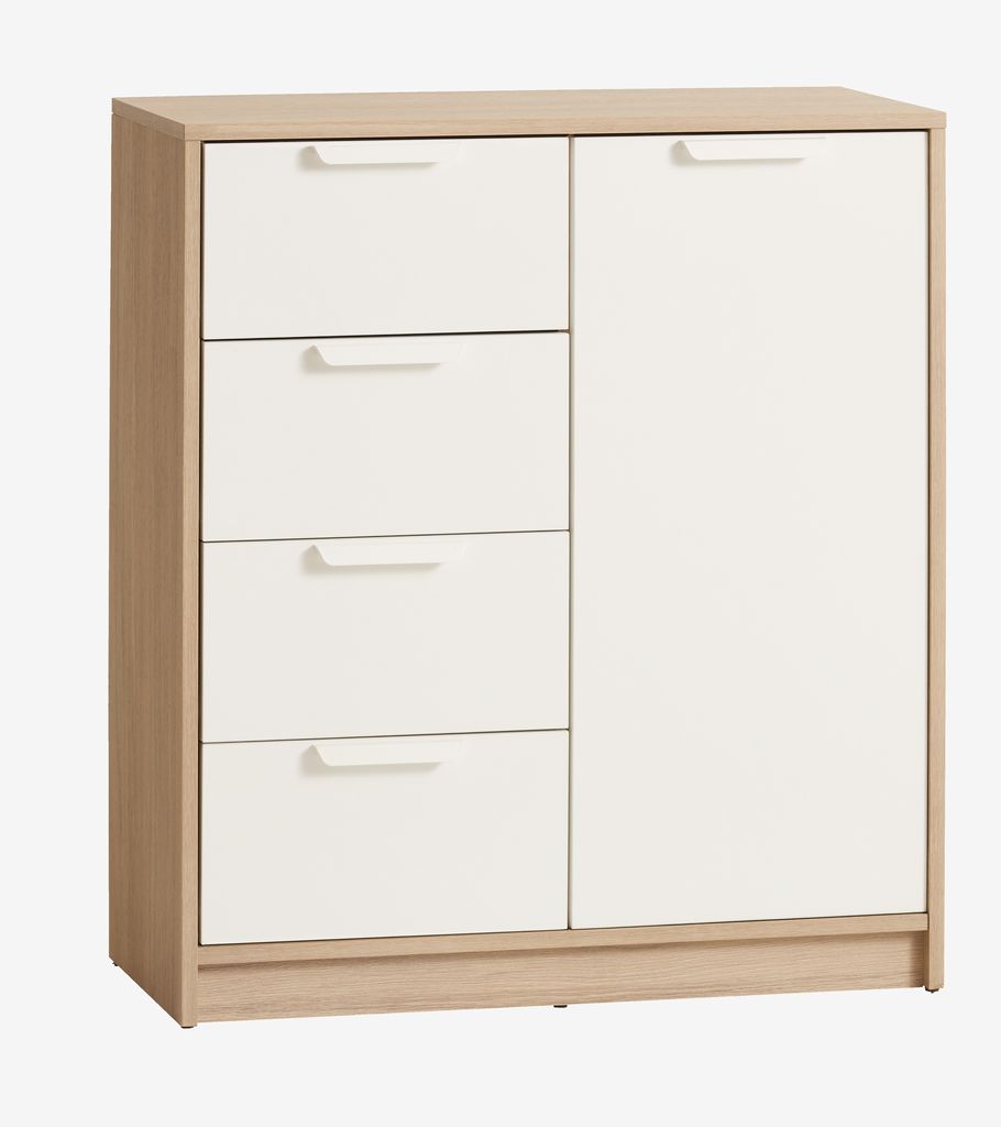 4 drawer 1 door chest JENSLEV oak/white - JYSK