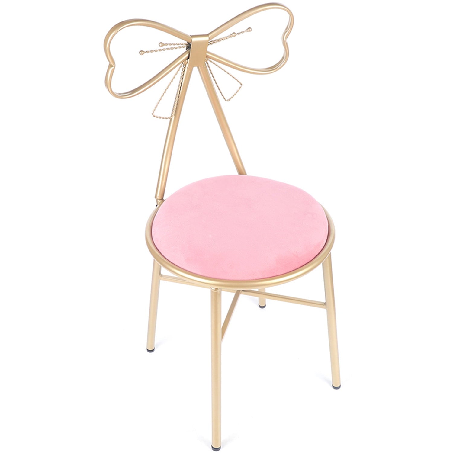 Lowest Prices - Vanity Chair, Pink Bow Backrest Velvet Makeup Chair Stool Lounge Dresser Seat for Bedroom Dressing Room Pink Gold - JYSK