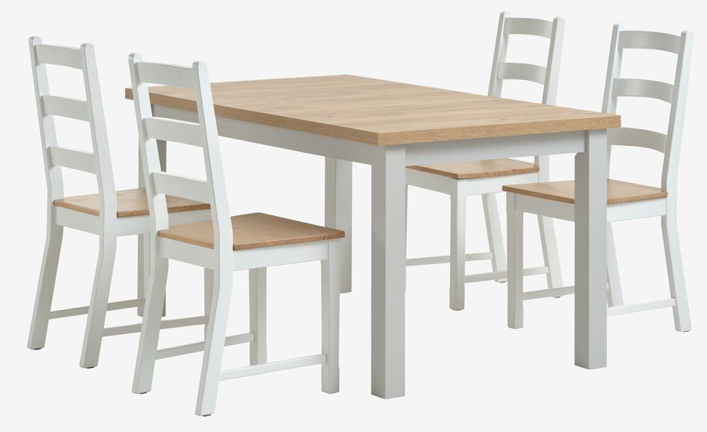 MARKSKEL L150/193 table l.grey + 4 VISLINGE chairs natural - JYSK