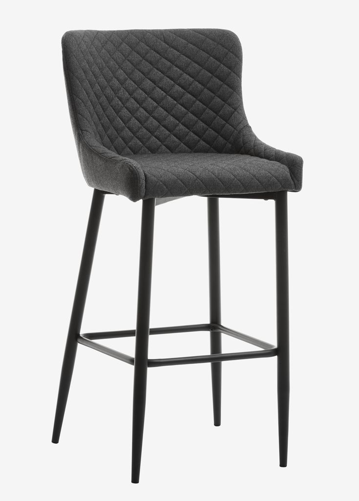 Bar stool PEBRINGE with backrest grey fabric/black - JYSK