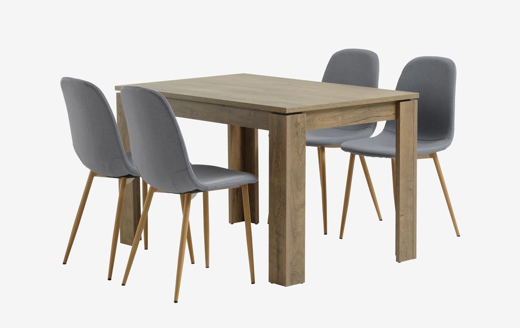 VEDDE L120 table wild oak + 4 JONSTRUP chairs grey/oak - JYSK