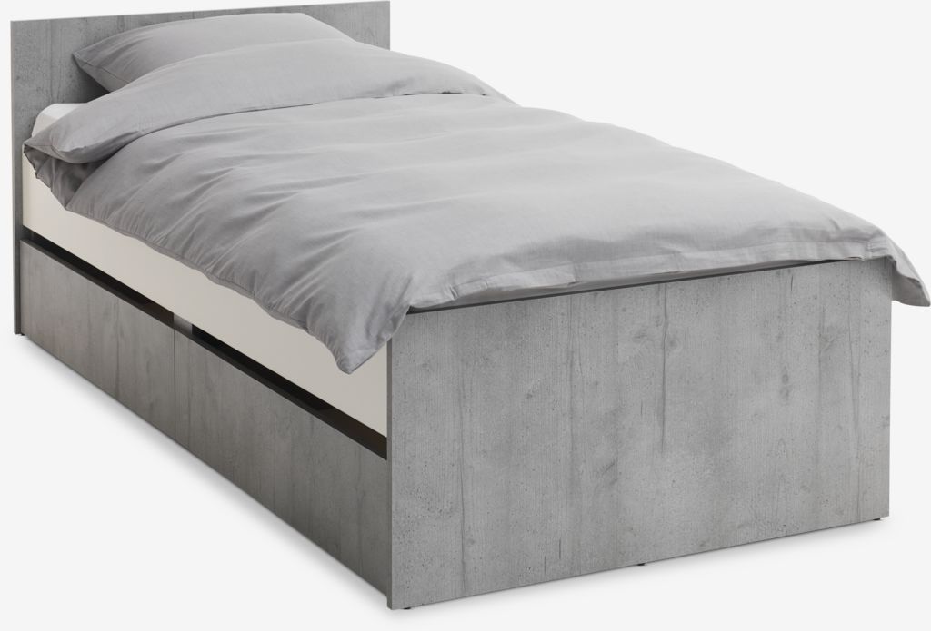 Bed w/storage BILLUND Single white/concrete - JYSK