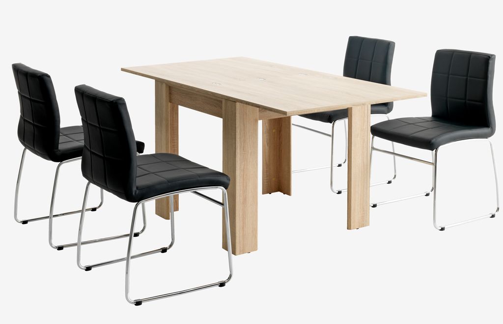 HASLUND L80/160 table oak + 4 HAMMEL chairs black - JYSK