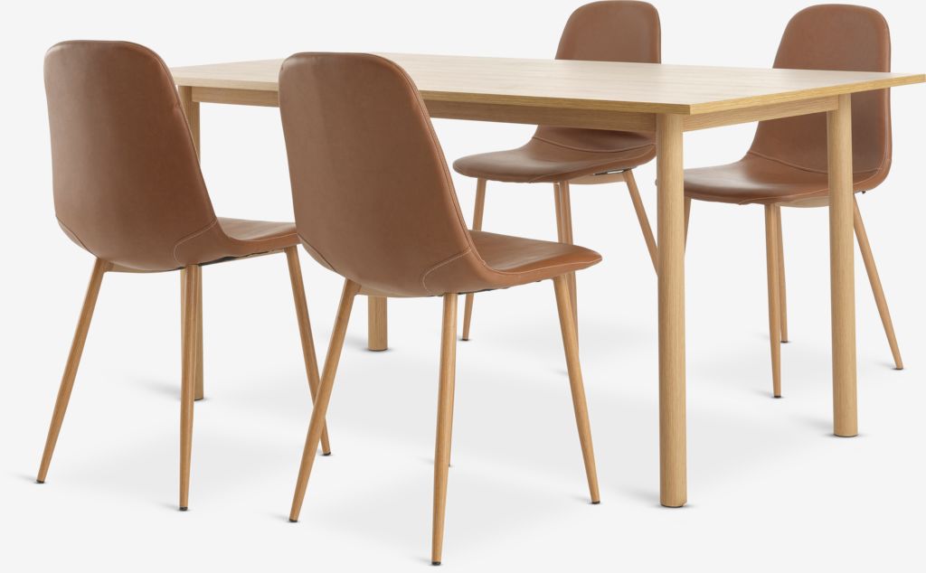 ALSTED L160 table oak + 4 JONSTRUP chairsu00a0cognac/oak - JYSK