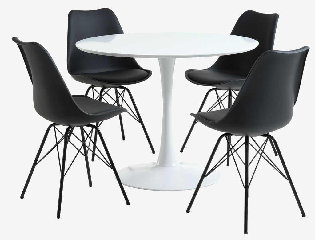 RINGSTED D100 table white + 4 KLARUP chairs black - JYSK