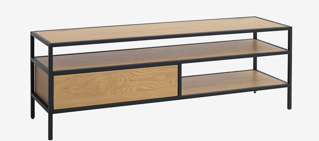 TV bench TRAPPEDAL oak colour/black - JYSK