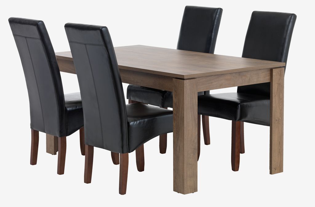 VEDDE L160 table wild oak + 4 BAKKELY chairs brown - JYSK