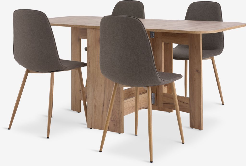 ALLING L100/163 table oak + 4 BISTRUP chairs olive/oak - JYSK