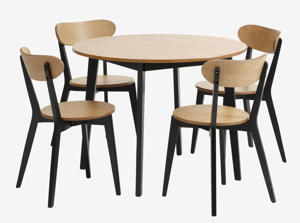 JEGIND D105 table oak + 4 JEGIND chairs oak/black - JYSK
