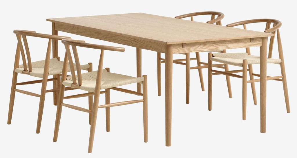 MARSTRUP L190/280 table oak + 4 GUDERUP chairs oak/natural - JYSK