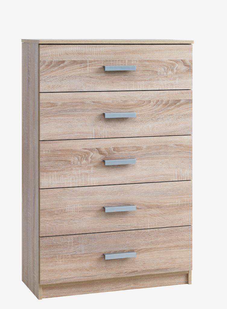 5 drawer chest TAPDRUP wide oak - JYSK
