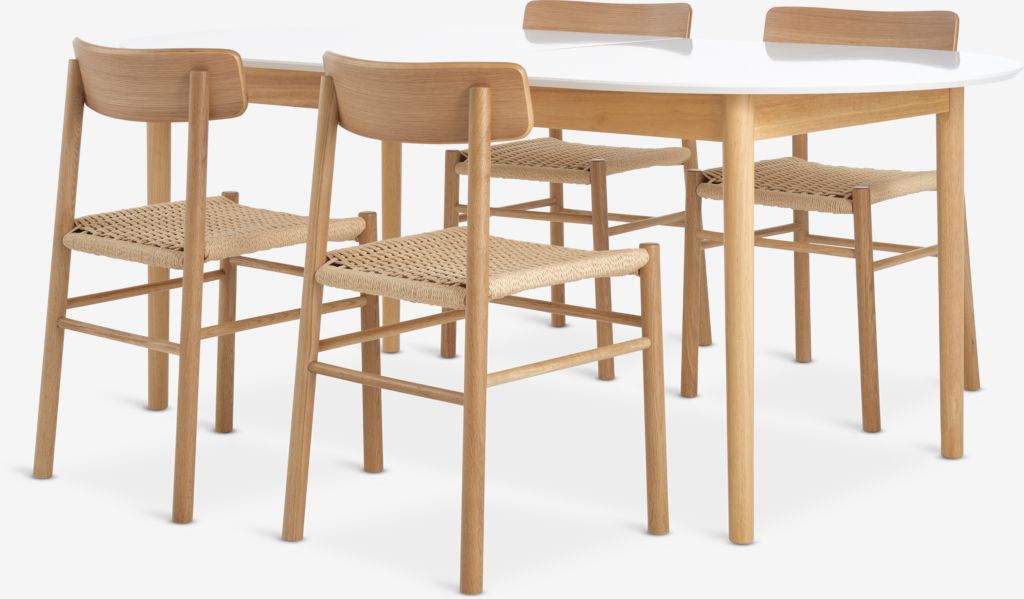 MARSTRAND L200/280 table white + 4 ISLEV chairs oak - JYSK